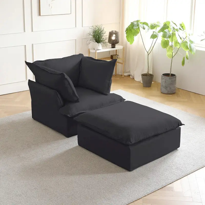 Pouf carré tapissé – Structure en bois massif, housse amovible, 3 coloris