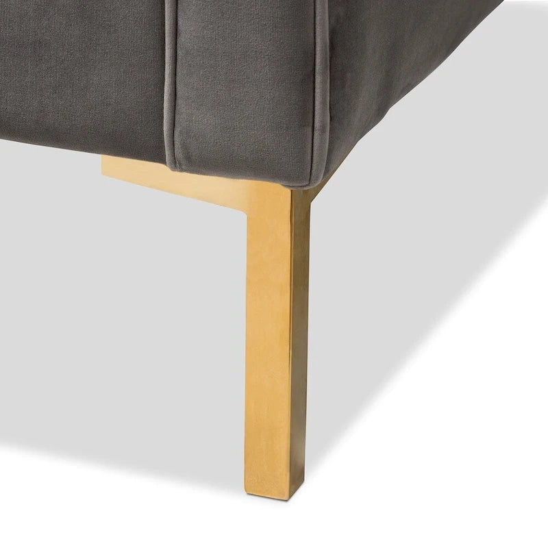 Velvet Button-Tufted Lounge Chair with Glossy Gold Legs