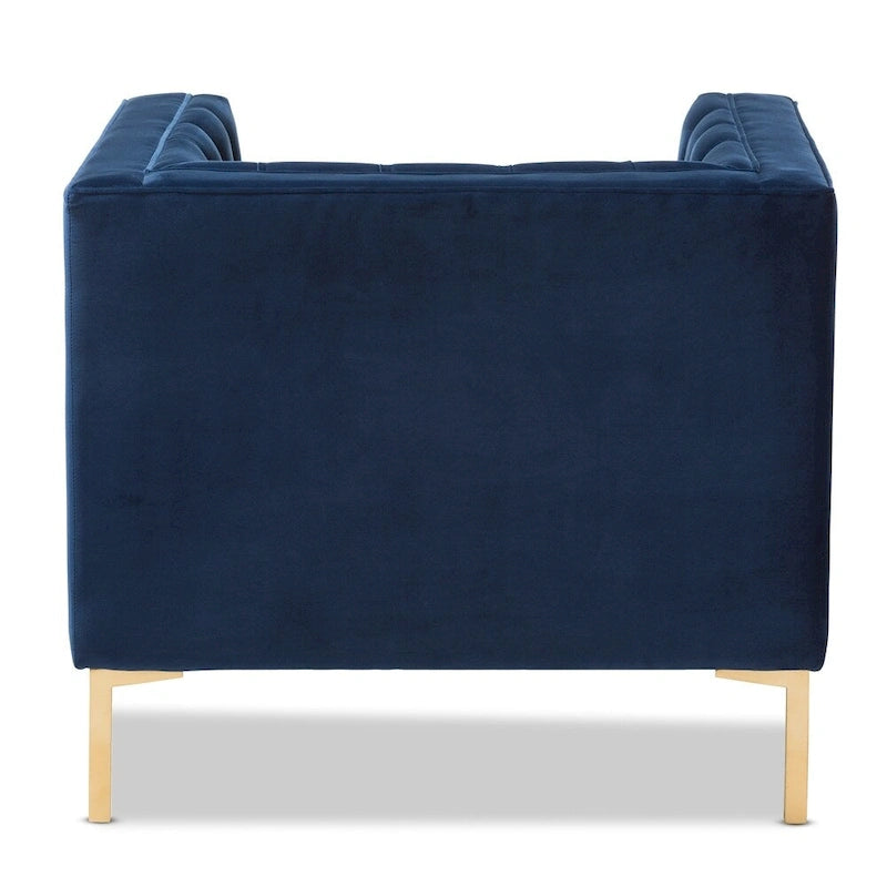 Velvet Button-Tufted Lounge Chair with Glossy Gold Legs