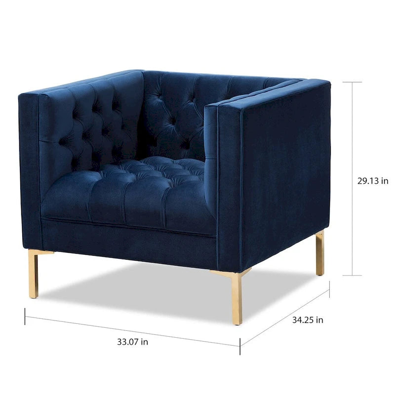Velvet Button-Tufted Lounge Chair with Glossy Gold Legs