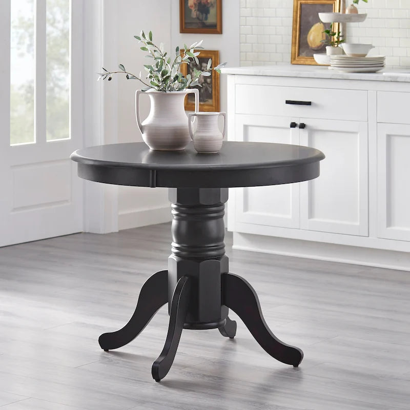 Table à manger en bois massif « Modern Farmhouse » – Piètement central, noir mat et blanc/naturel