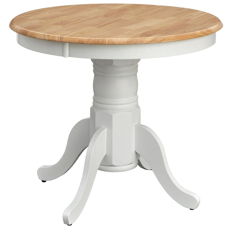 Table à manger en bois massif « Modern Farmhouse » – Piètement central, noir mat et blanc/naturel