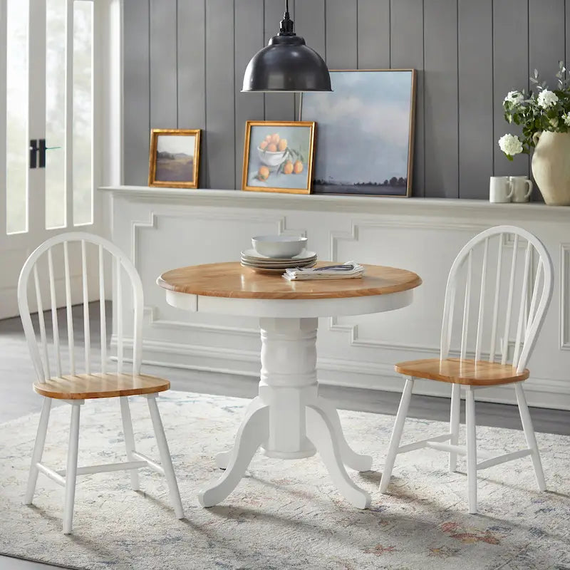Table à manger en bois massif « Modern Farmhouse » – Piètement central, noir mat et blanc/naturel