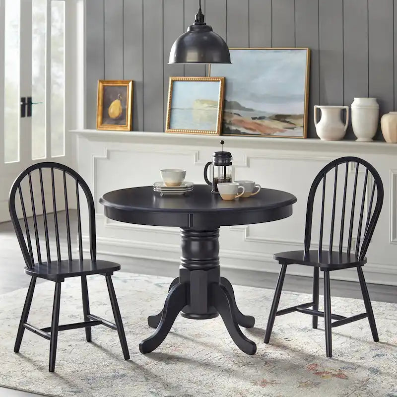 Table à manger en bois massif « Modern Farmhouse » – Piètement central, noir mat et blanc/naturel
