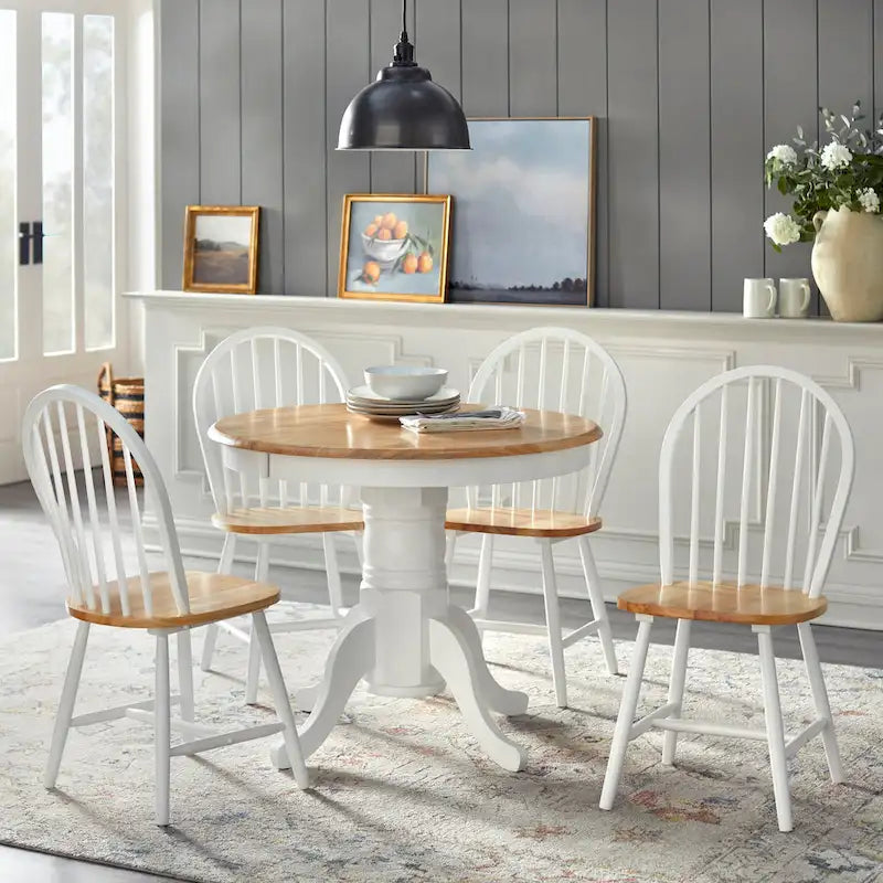 Table à manger en bois massif « Modern Farmhouse » – Piètement central, noir mat et blanc/naturel