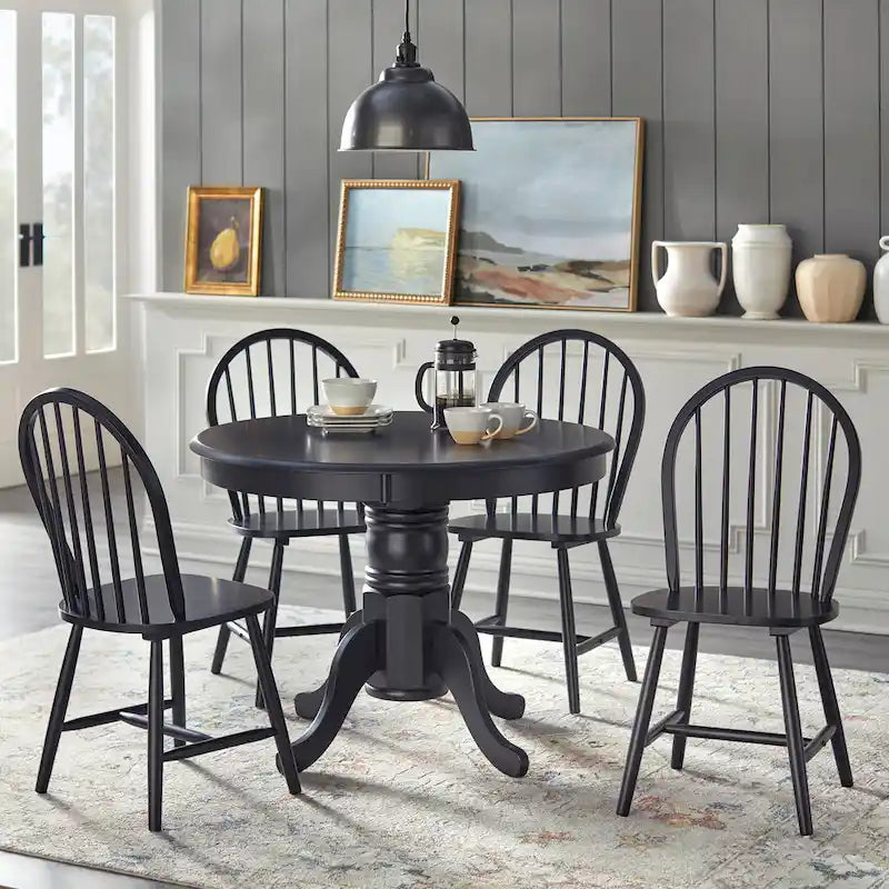 Table à manger en bois massif « Modern Farmhouse » – Piètement central, noir mat et blanc/naturel