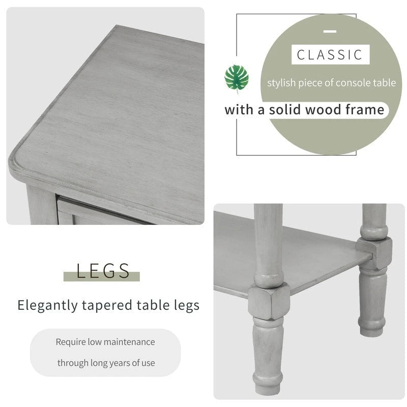 Console étroite en bois d'acacia avec 3 tiroirs et étagère ouverte – Pieds fuselés, 5 coloris