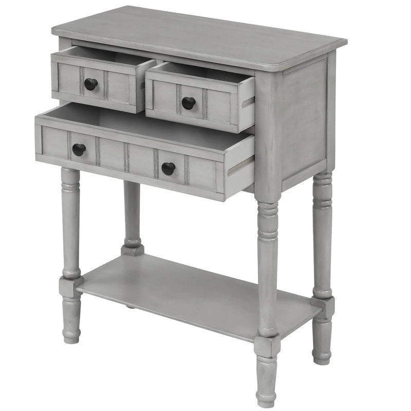 Console étroite en bois d'acacia avec 3 tiroirs et étagère ouverte – Pieds fuselés, 5 coloris