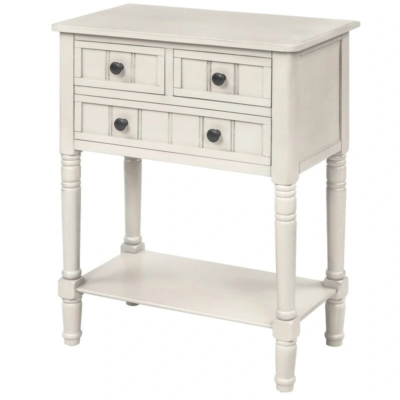 Console étroite en bois d'acacia avec 3 tiroirs et étagère ouverte – Pieds fuselés, 5 coloris