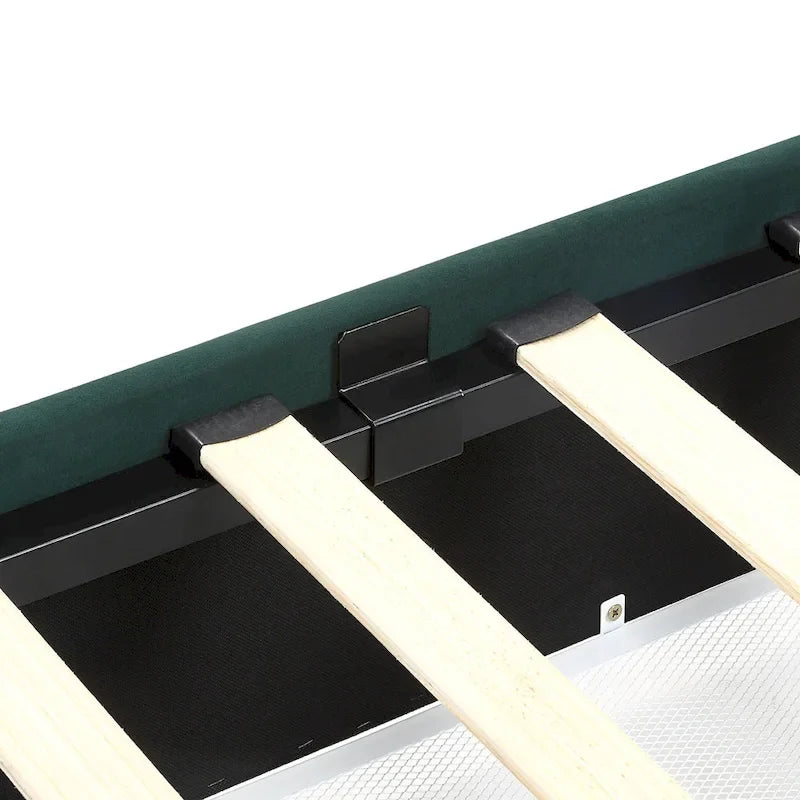 Lit plateforme Art Déco capitonné en velours avec 4 tiroirs de rangement