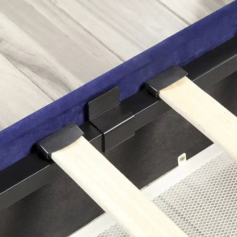 Lit plateforme Art Déco capitonné en velours avec 4 tiroirs de rangement