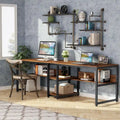 Bureau double avec étagère – 199,9 cm, finition vintage, 3 couleurs
