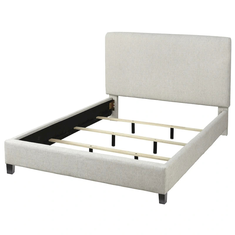 Lit Queen entièrement rembourré avec rembourrage en mousse et pieds noirs