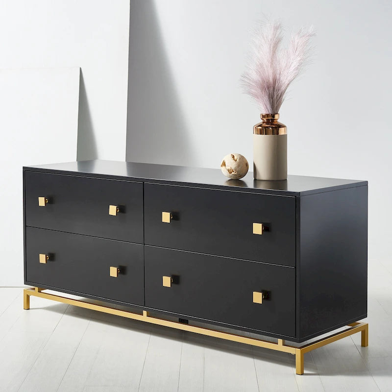 4-Drawer Dresser – Minimalist Style, Square Gold Pulls, Open Base, 3 Colors