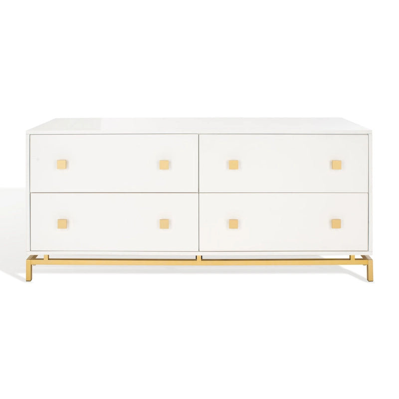 4-Drawer Dresser – Minimalist Style, Square Gold Pulls, Open Base, 3 Colors