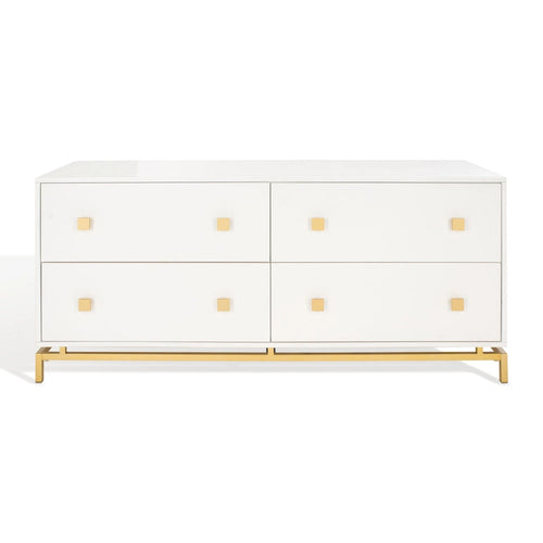 4-Drawer Dresser – Minimalist Style, Square Gold Pulls, Open Base, 3 Colors