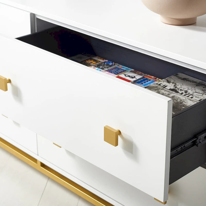 4-Drawer Dresser – Minimalist Style, Square Gold Pulls, Open Base, 3 Colors