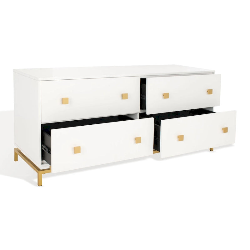 4-Drawer Dresser – Minimalist Style, Square Gold Pulls, Open Base, 3 Colors