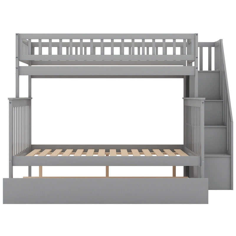 Twin over Full Bunk Bed with Trundle, Staircase & Storage Shelves