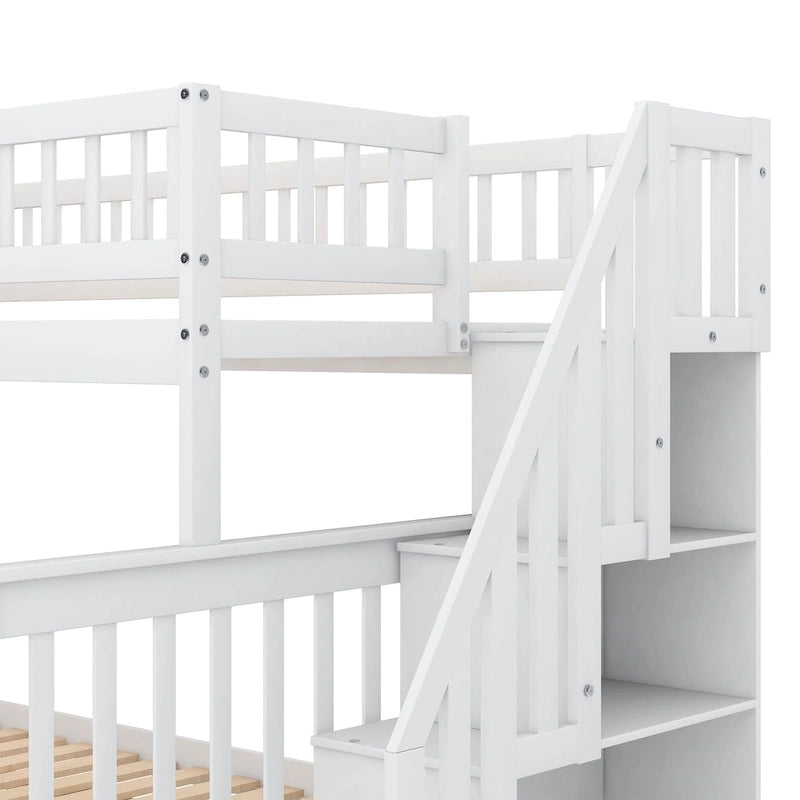 Twin over Full Bunk Bed with Trundle, Staircase & Storage Shelves