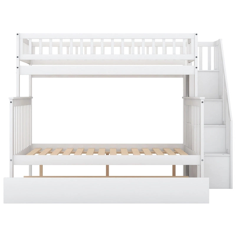Twin over Full Bunk Bed with Trundle, Staircase & Storage Shelves