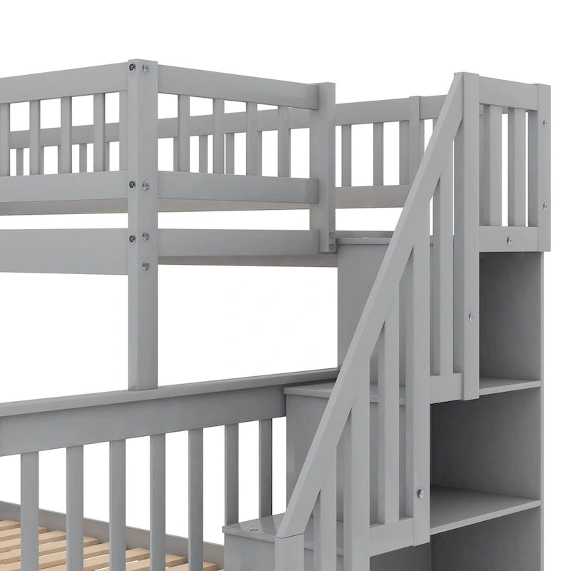 Twin over Full Bunk Bed with Trundle, Staircase & Storage Shelves