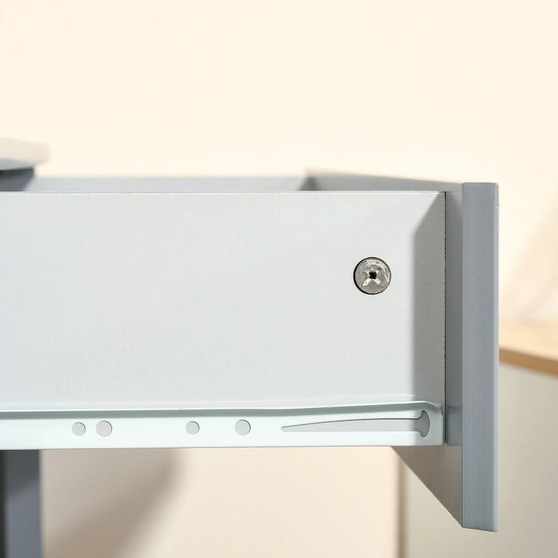 Bureau d'angle triangulaire avec tiroir et étagères de rangement pour petits espaces