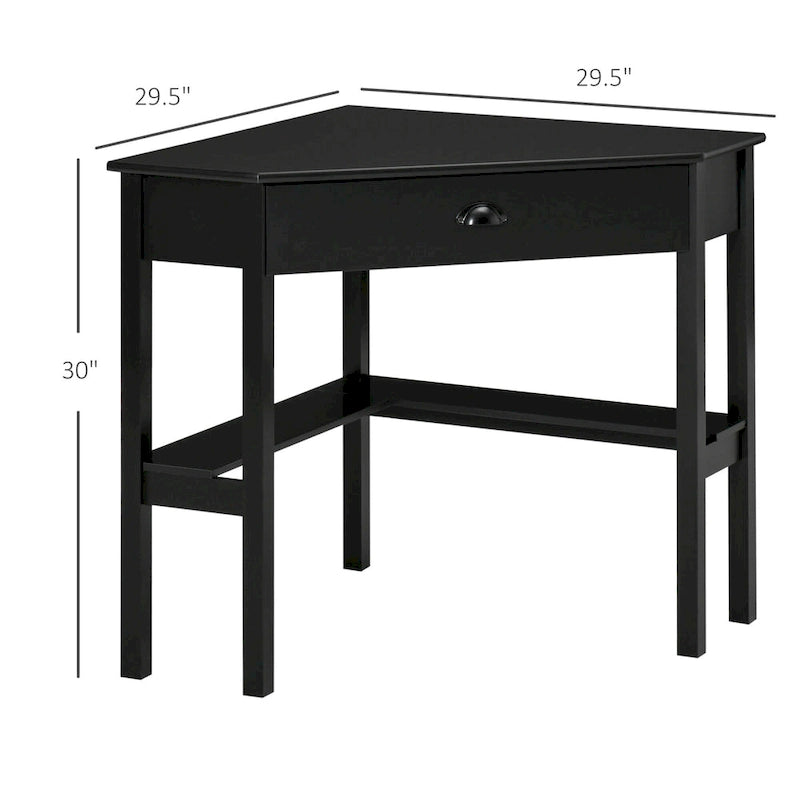 Bureau d'angle triangulaire avec tiroir et étagères de rangement pour petits espaces