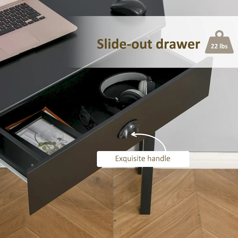 Bureau d'angle triangulaire avec tiroir et étagères de rangement pour petits espaces