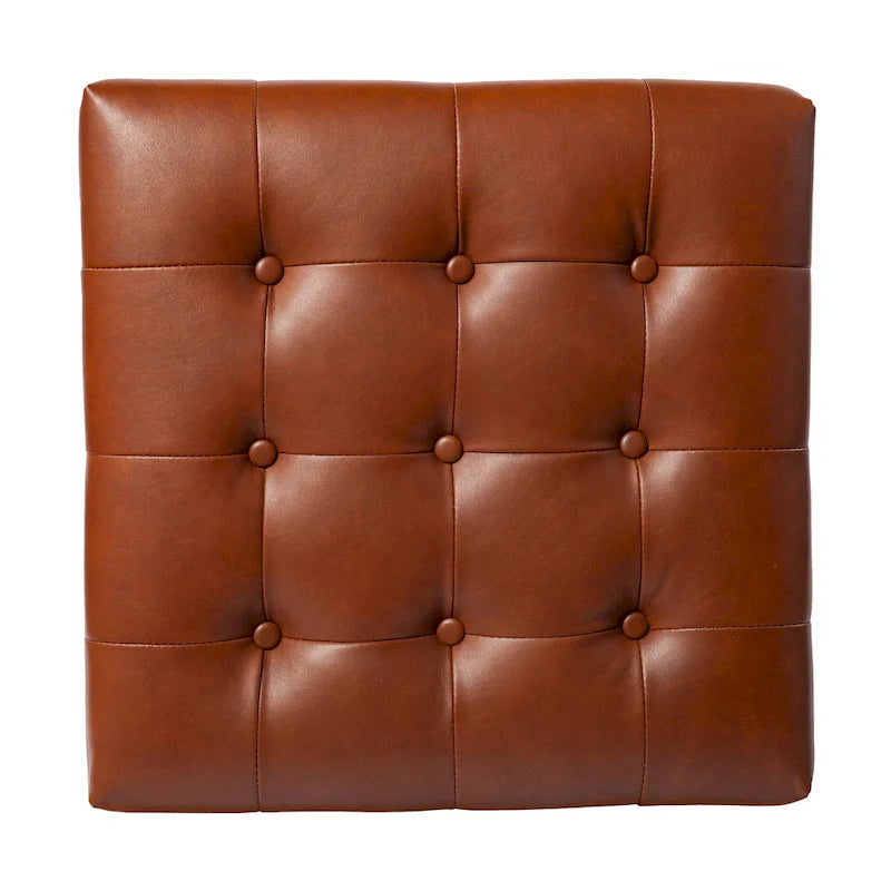 Mini pouf capitonné marron selle avec base en métal graphite