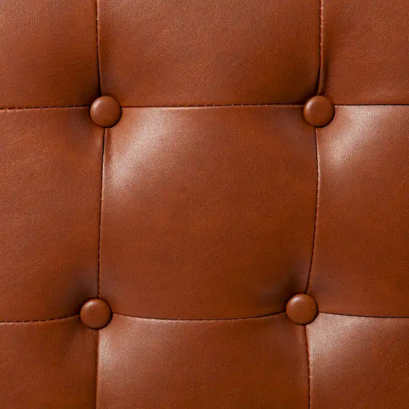 Mini pouf capitonné marron selle avec base en métal graphite