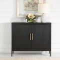 Dark Ebony Oak 2-Door Accent Cabinet with Gold Iron Pulls