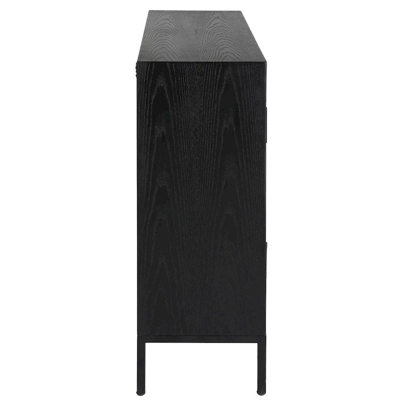 Dark Ebony Oak 2-Door Accent Cabinet with Gold Iron Pulls