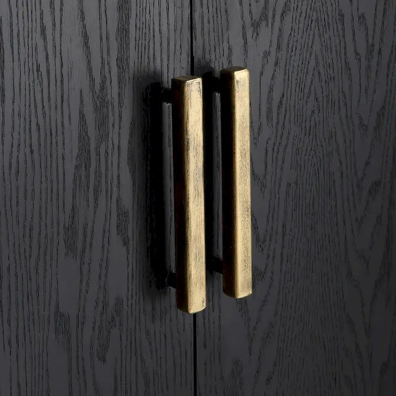 Dark Ebony Oak 2-Door Accent Cabinet with Gold Iron Pulls
