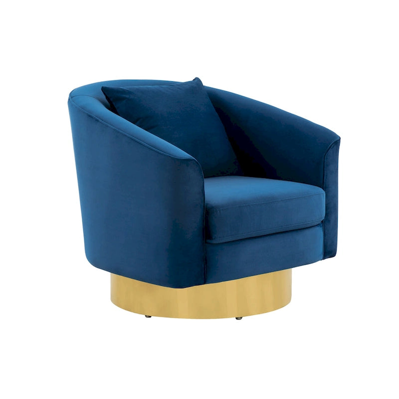 Swivel Barrel Accent Chair – Navy Velvet, Gold Stainless Steel Base