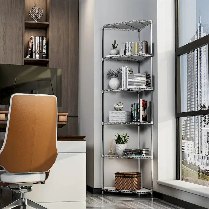 Étagère d'angle en fil métallique à 6 niveaux ultra-résistante – Réglable, capacité de 272 kg, 3 couleurs