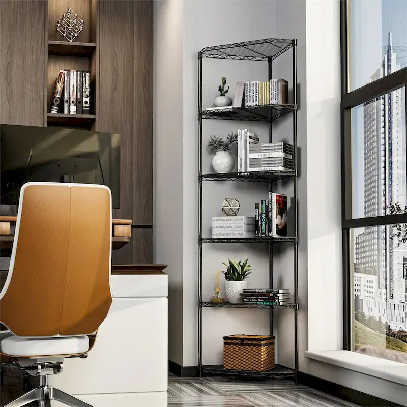 Étagère d'angle en fil métallique à 6 niveaux ultra-résistante – Réglable, capacité de 272 kg, 3 couleurs