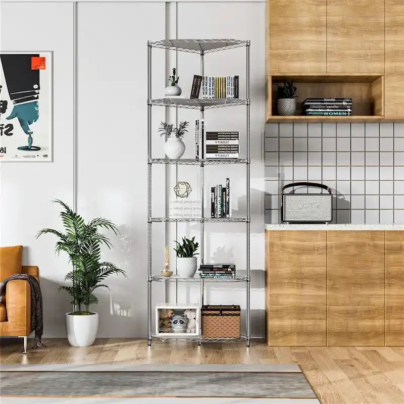 Étagère d'angle en fil métallique à 6 niveaux ultra-résistante – Réglable, capacité de 272 kg, 3 couleurs