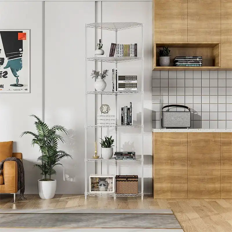 Étagère d'angle en fil métallique à 6 niveaux ultra-résistante – Réglable, capacité de 272 kg, 3 couleurs