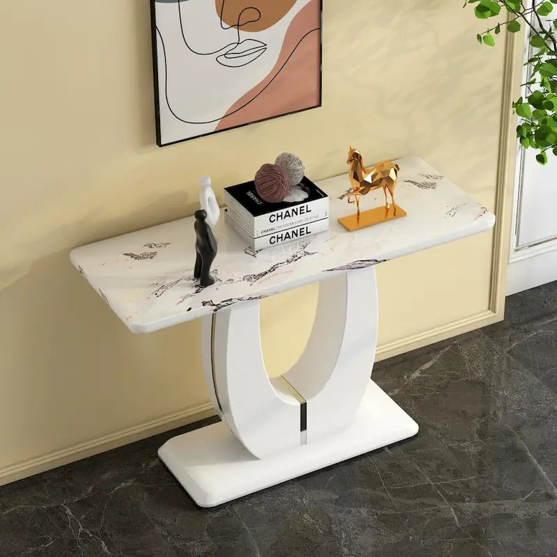Table rectangulaire brillante multi-usage – Style industriel, Blanc et Noir