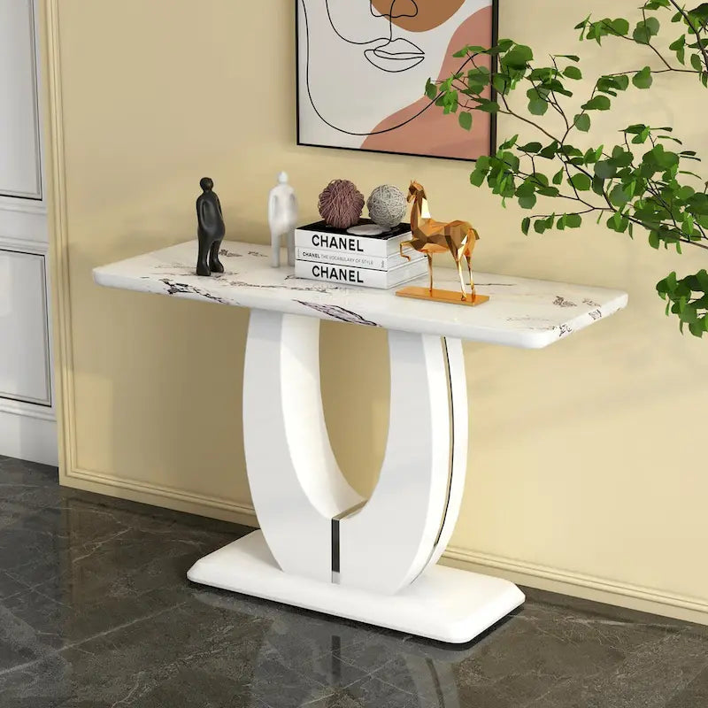 Table rectangulaire brillante multi-usage – Style industriel, Blanc et Noir
