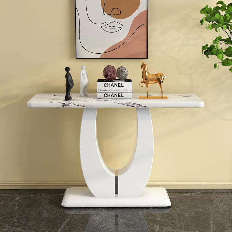 Table rectangulaire brillante multi-usage – Style industriel, Blanc et Noir