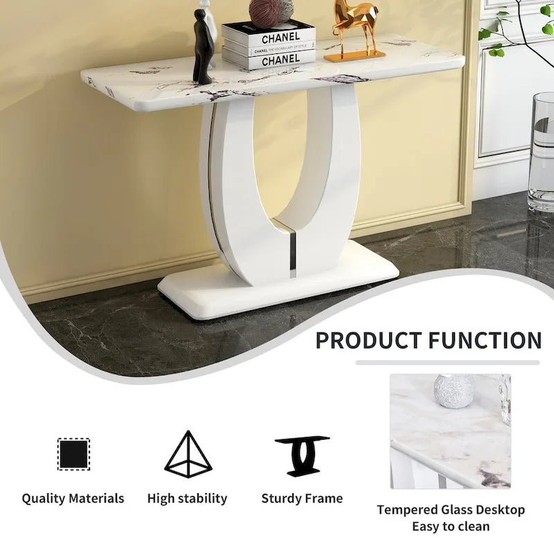 Table rectangulaire brillante multi-usage – Style industriel, Blanc et Noir
