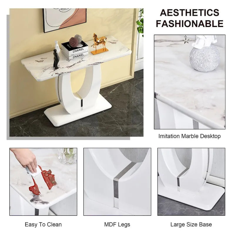 Table rectangulaire brillante multi-usage – Style industriel, Blanc et Noir