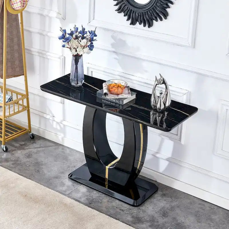 Table rectangulaire brillante multi-usage – Style industriel, Blanc et Noir
