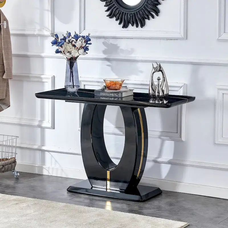 Table rectangulaire brillante multi-usage – Style industriel, Blanc et Noir