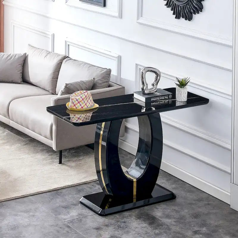Table rectangulaire brillante multi-usage – Style industriel, Blanc et Noir