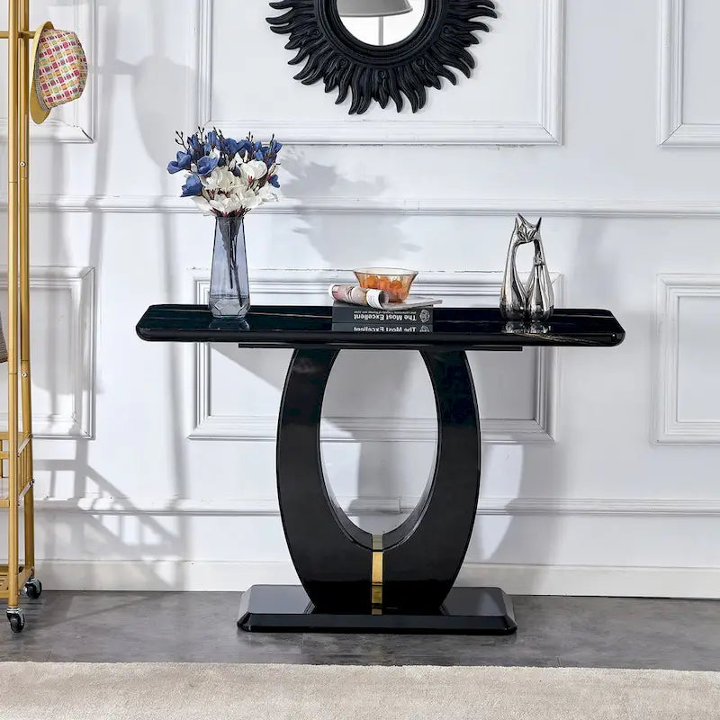Table rectangulaire brillante multi-usage – Style industriel, Blanc et Noir