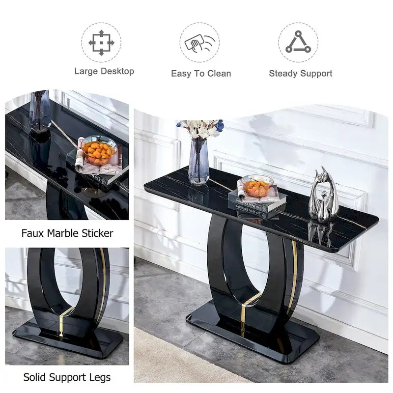 Table rectangulaire brillante multi-usage – Style industriel, Blanc et Noir
