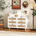 Boho Rattan 6-Drawer Sideboard with LED Lights & Power Outlet